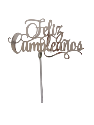 Imagen de Topper opalina plateado feliz cumpleaños