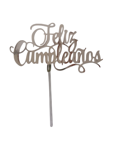 Imagen de Topper opalina plateado feliz cumpleaños